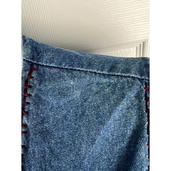 Vintage Bobbie Brooks Jean Denim Patchwork Floral Embroidered Vest Large Boho - Picture 6 of 8